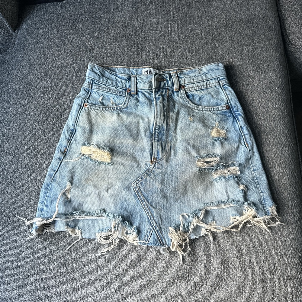 Distressed Denim Skirt